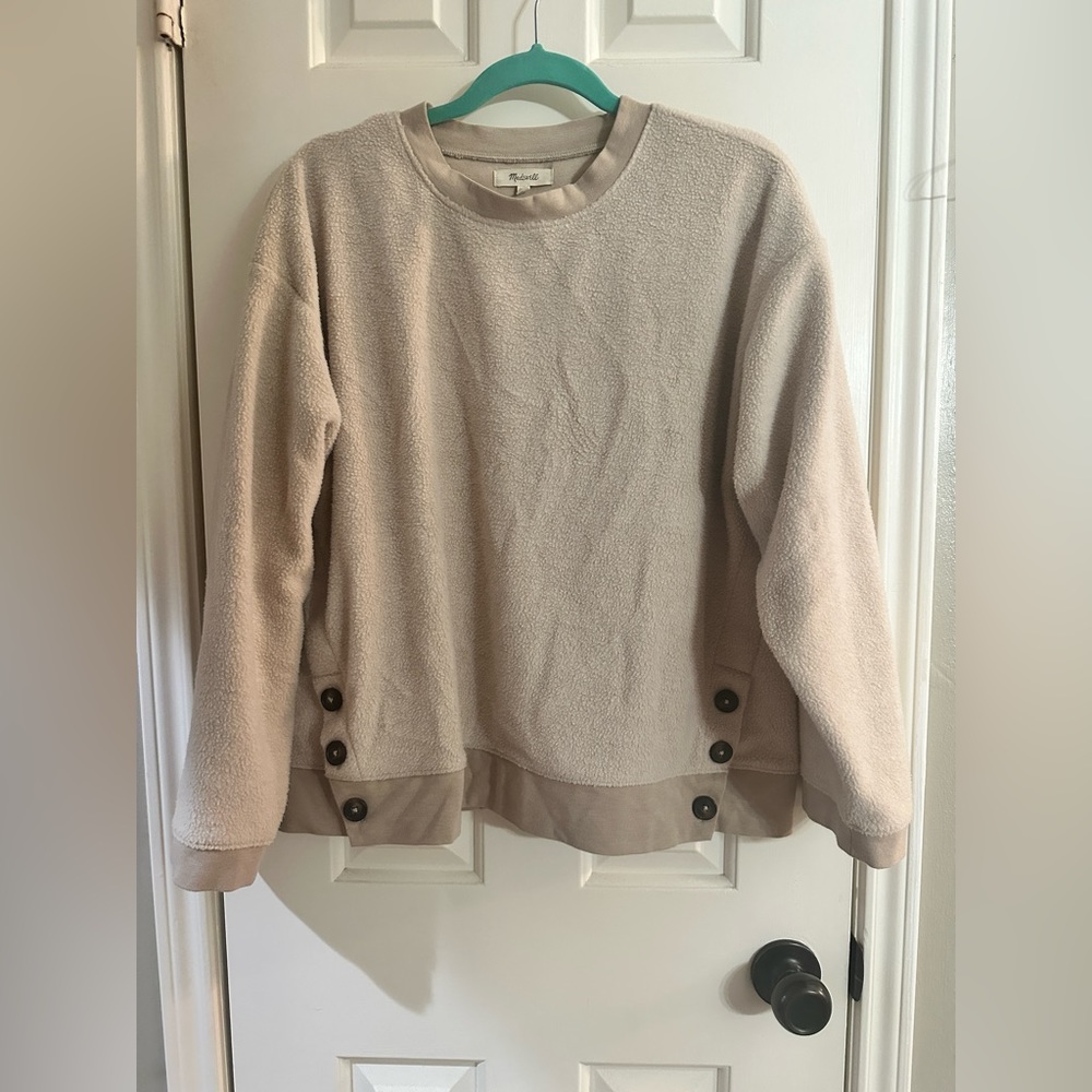 Madewell - Dark Beige Sherpa Crewneck with side button details